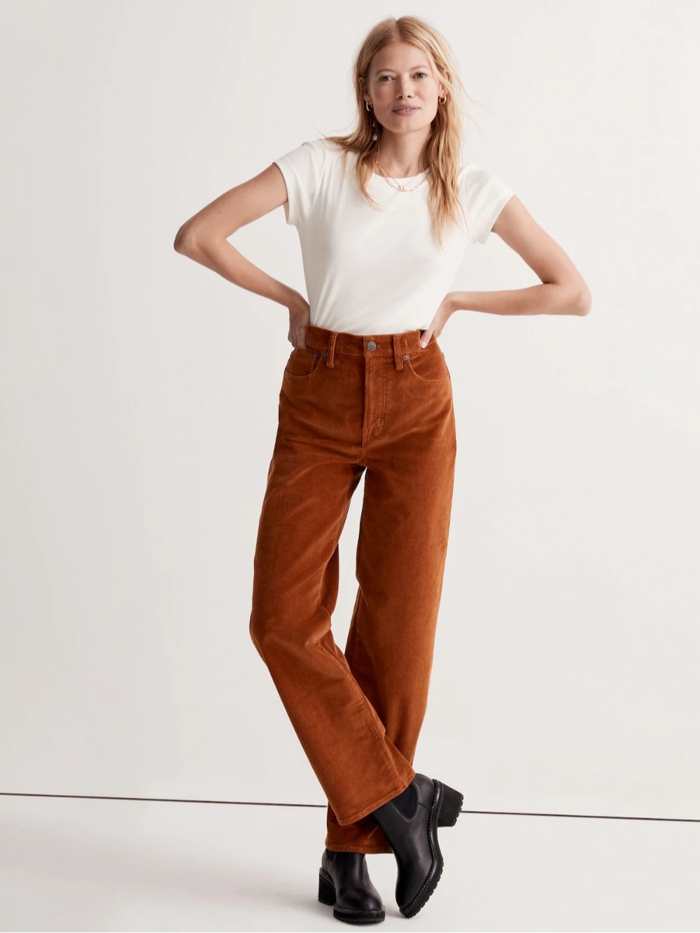 Madewell Perfect Vintage Wide-Leg Pant: Corduroy Edition in Saddle Brown